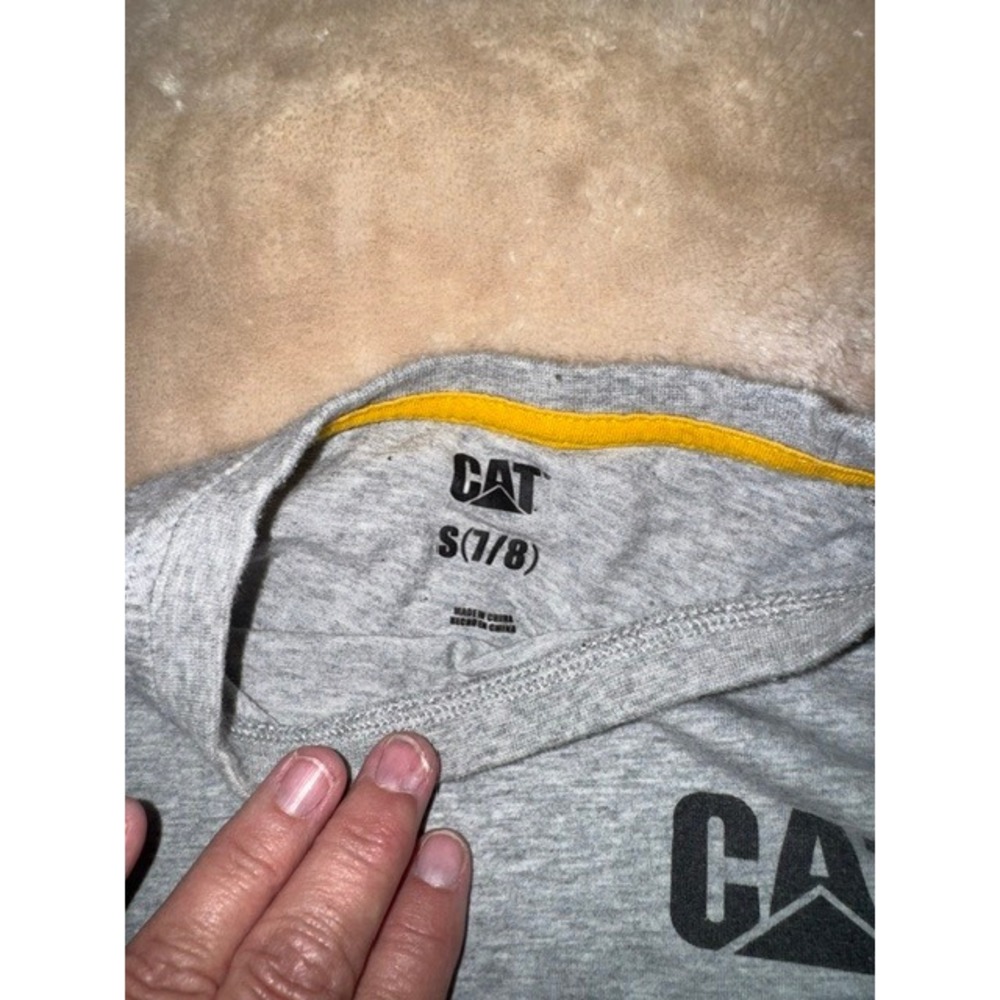 Caterpillar CAT Boys Long Sleeve Graphic Tee Shirt Heather Gray Size S 7/8 - Picture 3 of 3